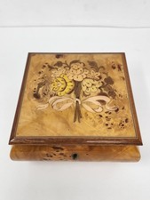 Vintage Reuge Wooden Music Box Plays Music Felt Lined Not Original Movement