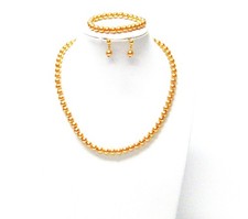 6mm Gold Glass Pearl Jewelry Set for Child Necklace Bracelet Earrings