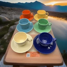 Fiesta Teacup Saucer Set Of  6 Fiesta HLC WV USA @PEPPER’S ANTIQUES@WV@VTG@USA@@