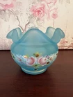 Fenton Glass Blue Satin 3.5” Rose Bowl / Vase