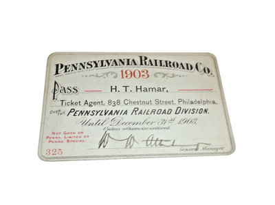 1903 PENNSYLVANIA RAILROAD PRR EMPLOYEE SYSTEM PASS #325