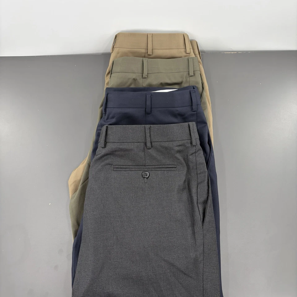 Lote de 4 pares de pantalones de vestir Zanella Italia 36x28 Bennett lana azul marino gris verde beige Foto 2 de 4
