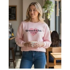 Wildfox Brunch Club Everyday Pink Long Sleeve Sweatshirt Size Medium NWT