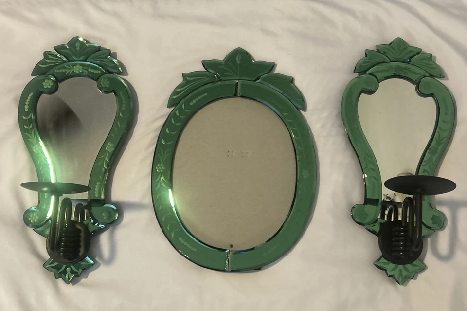 Venetian Glass Wall Scone Pilar Holders And 8x10 Picture Frame Mervyns New/Mint - Image 4 of 4