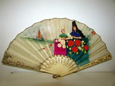 ANTIQUE VINTAGE GILT SPANISH HAND FAN HAND PAINTED SILK