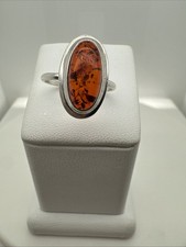 Amber Sterling Silver Ring Size 8