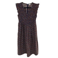 J. Crew Floral Print Midi Dress Smocked Waist Ruffle Sleeves Sz Small Multicolor