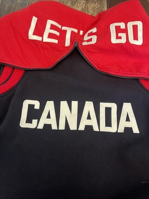 Roots Let's Go Canada 2024 Button Up Hoodie Womens S-P Red & Black  RARE