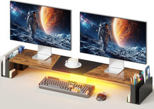 Dual Monitor Stand Riser with Storage, Computer Monitor Riser with Adjustable An