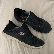 Women's Skechers Sz 7.5 Slip-Ins Summits Dazzling Haze Sneakers Navy Purple Blue