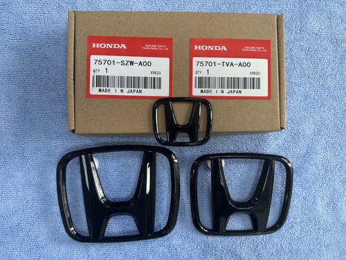 3X Black H Front Rear Steer Grille emblem For Accord Sedan 4Dr 2008-2017 JDM