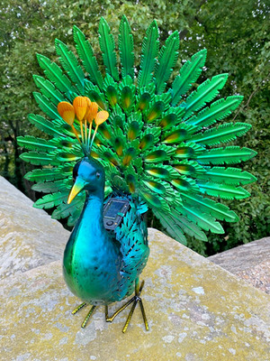 Lebendiger leuchtender Pfau Vogel Deko Garten Ornament Deko mit Solarpanel