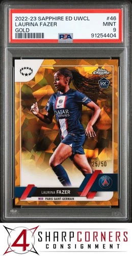 2022 Topps Chrome Sapphire UEFA Womens UCL GOLD LAURINA FAZER RC /50 POP 1 PSA 9