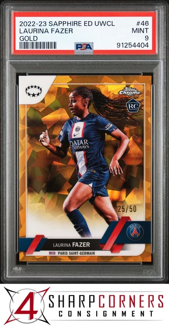 2022 Topps Chrome Sapphire UEFA Womens UCL GOLD LAURINA FAZER RC /50 POP 1 PSA 9