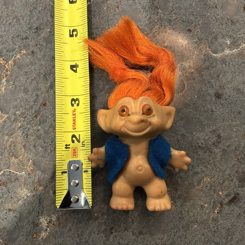 Wishnik Troll Doll 1960s Vintage Orange Hair, With Blue Vest