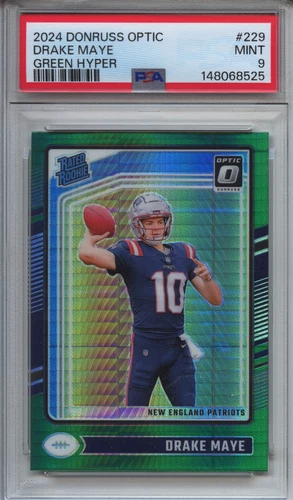 2024 Donruss Optic #229 - Drake Maye - Green Hyper (RC) - PSA 9