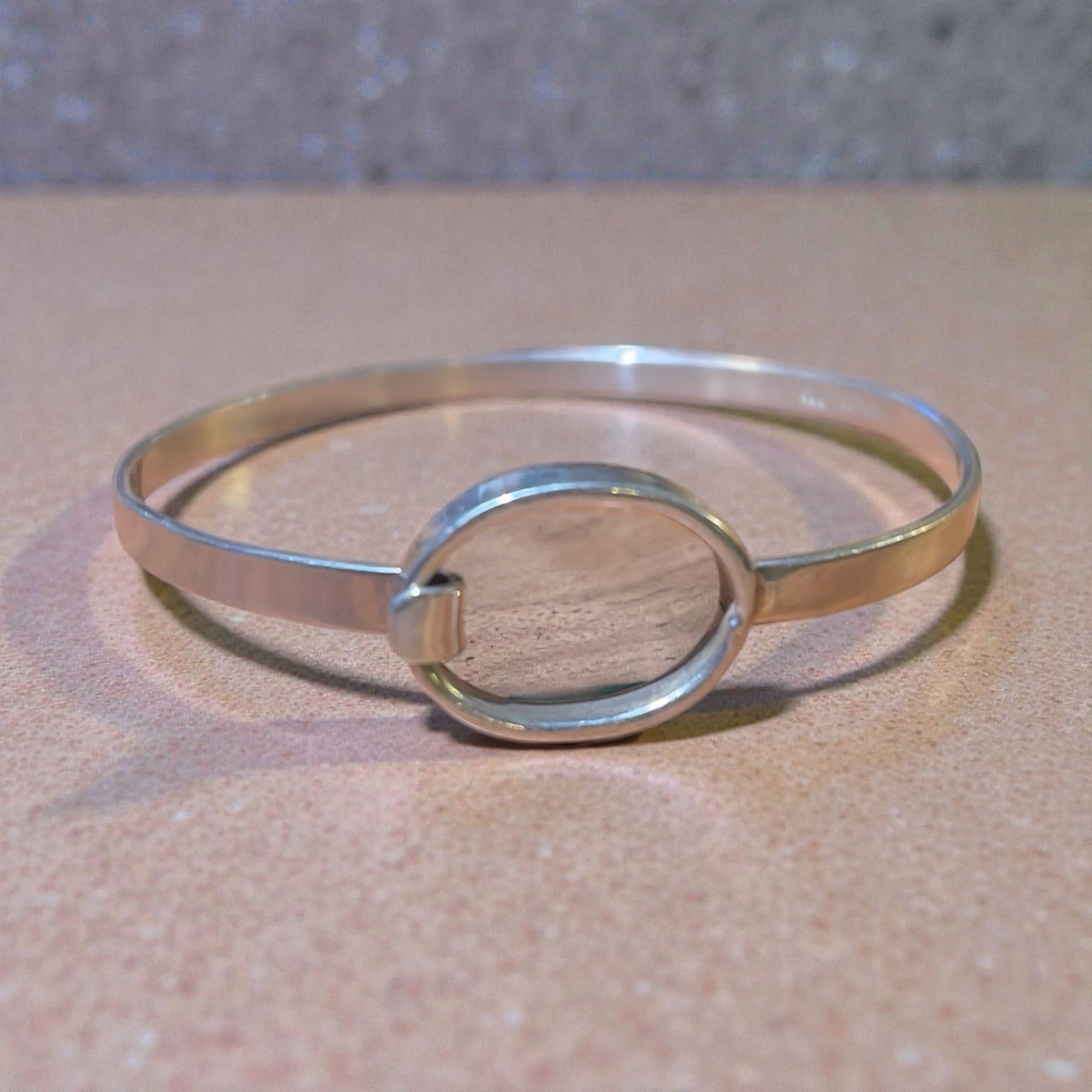 Silver Oval Bangle Bracelet with Hook Closure - image 1