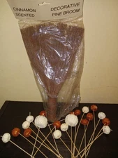 NEW Cinnamon Scented Pine Broom 12" 20 Pumpkins on sticks Witch Fall Crafts DIY