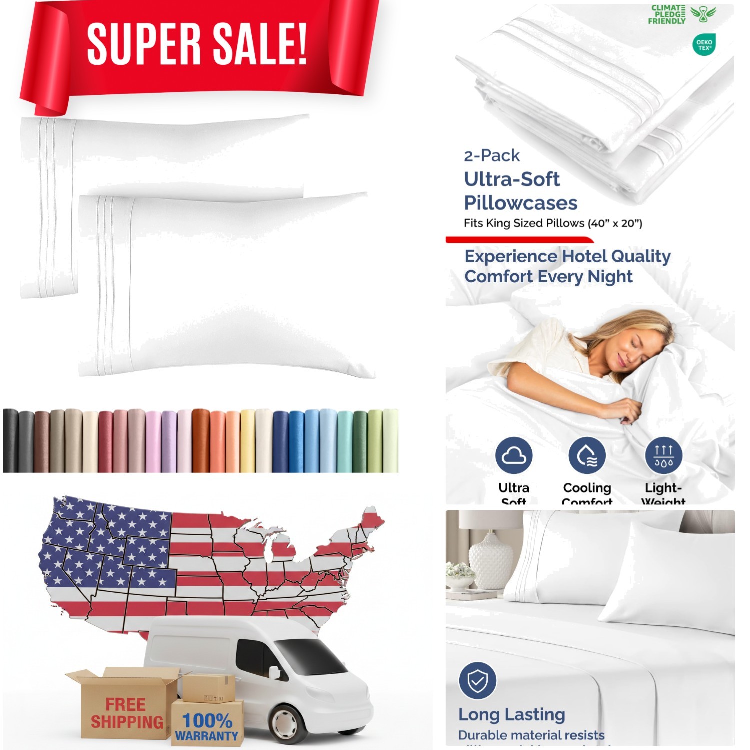 King Pillowcases Set of 2 - Ultra-Soft, Wrinkle-Free Hotel Q