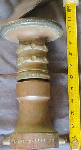 Elkhart Brass Mfg Co Vintage Brass Fire Hose Nozzle w/ Open/Close Markings