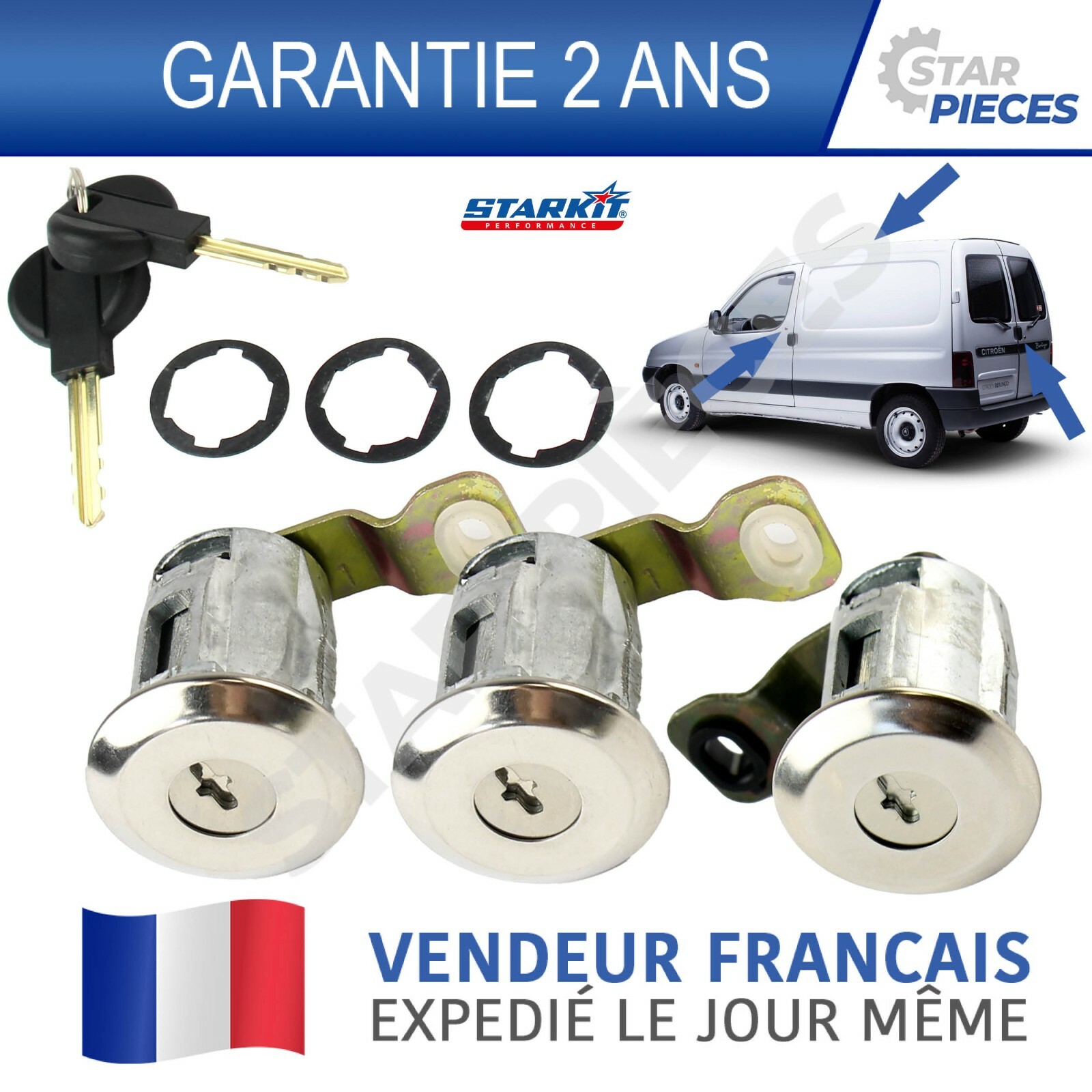 3 barillet serrure porte Citroen Berlingo 1 pour rénovation serrurerie auto
