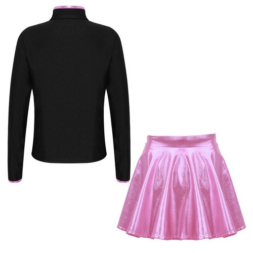 Kids Girls Costume Dance Dancewear Shiny Outfits Top Skirt A-Line Jacket Soft - Picture 28 of 60
