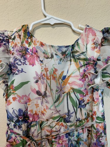 Girls Dress Floral Sz 7 long maxi frilled white lined - Picture 10 of 11