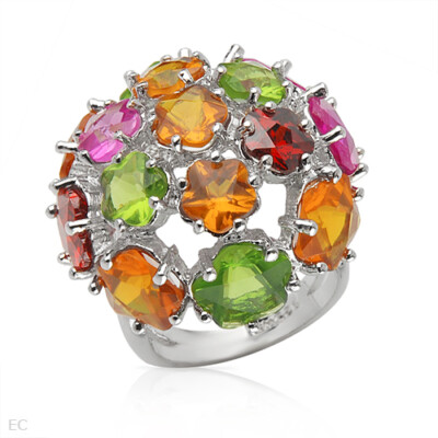 925 SS 50,06 CTW ROSA, ORANGE, GRÜN & ROT ZIRKONIA STATEMENT RING, UK-N