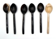 6 cuillères à café, moka, sel, poivre, sucre... en corne bio Madagascar 13 cm