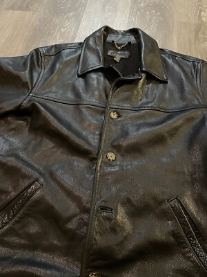 美品XL✨'90s J.CREW LEATHER CARCOAT BLACK J.CREW Insulated Leather Car Coat Jacket • XL • Black