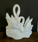 Hull Pottery 10.5" White Double Swan Porcelain Planter