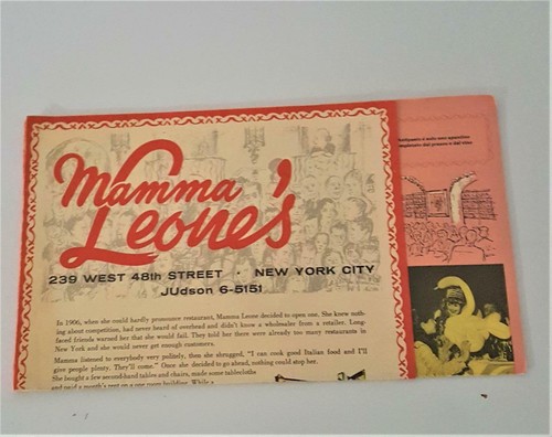 Mamma Leone's Resturant 239 West 48th Street NYC Menu