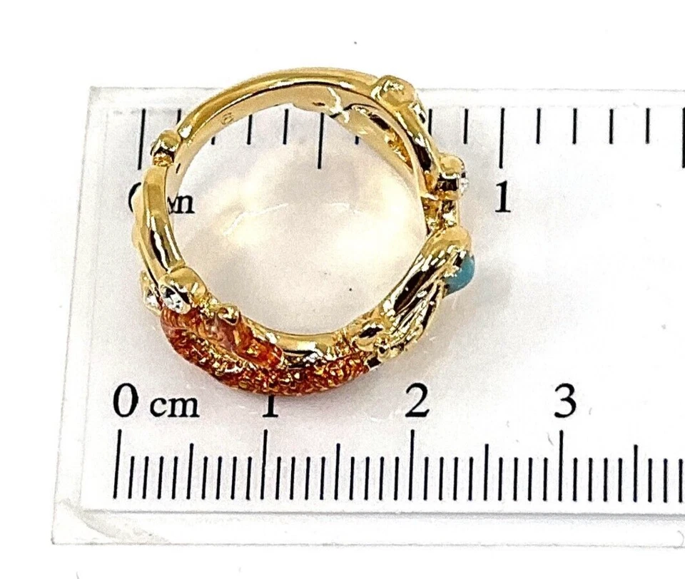 Mermaid Ring Gold Plated Metal Alloy Set With Enamel And Czech Crystals - Image 2 of 4