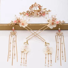 Chinese Tassel Flower Hairpins Vintage Hanfu Wedding Hair Accessories Jewelry