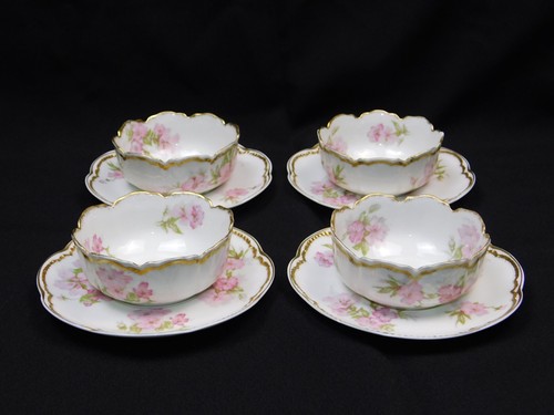 4 Haviland Limoges Schleiger 442B Pink Floral Double Gold Rim Ramekin & Saucers - Picture 2 of 9