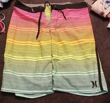Boys Hurley Multicolor Striped Swim Trunks Board Shorts 18/29