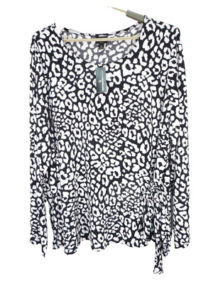 NWT WORTHINGTON Women Stretch Poly Blouse Waist Tie Classy Black White Plus 3X