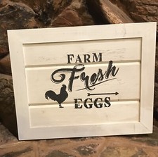 Farm Fresh Eggs Rustic Farmhouse Style White Wood Sign Wall Decor Solid Wood  
