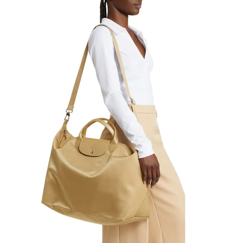 NWOT LONGCHAMP LE PLIAGE NEO NYLON TRAVEL SATCHEL TOTE BAG GOLD LARGE