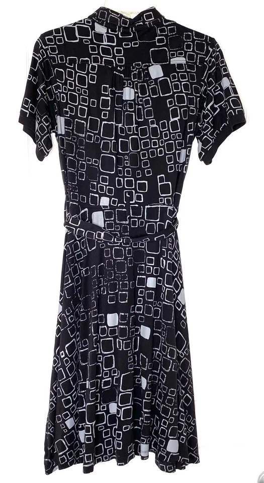 Camisa-Vestido DIESEL Negro Gris Estampado Lyocell Tejido Cinturón Acampanado Cóctel S = 4/6 Foto 2 de 4