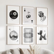 Trendy Modern Lucky 8 Ball Wall Art Posters Mirror Ball Fashion Prints Pictures