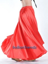 Red Satin Skirt Full Circle Belly Dance 9 Yard Hem Maxi 36" Long One Size