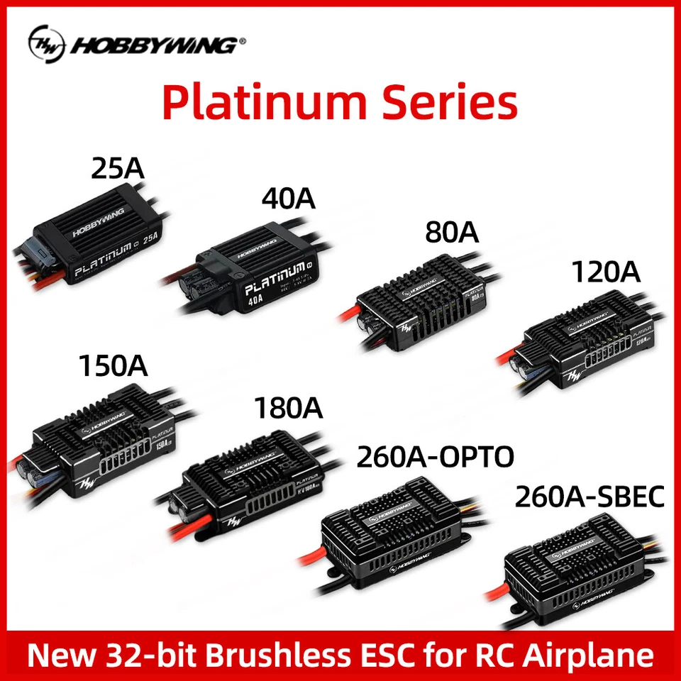 HOBBYWING Platinum 25/40/80/120/150/180/260A Brushless ESC For RC Aircraft - Image 2 of 4