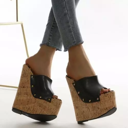 Womens Fashion Summer Peep Toe Rivet Wedge High Heels Platform