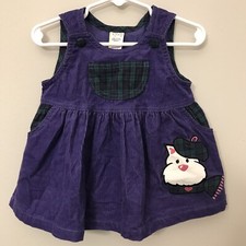Vintage Purple Corduroy Jumper Bib Dress 12M Scottie Dog Appliqu  Plaid Tartan