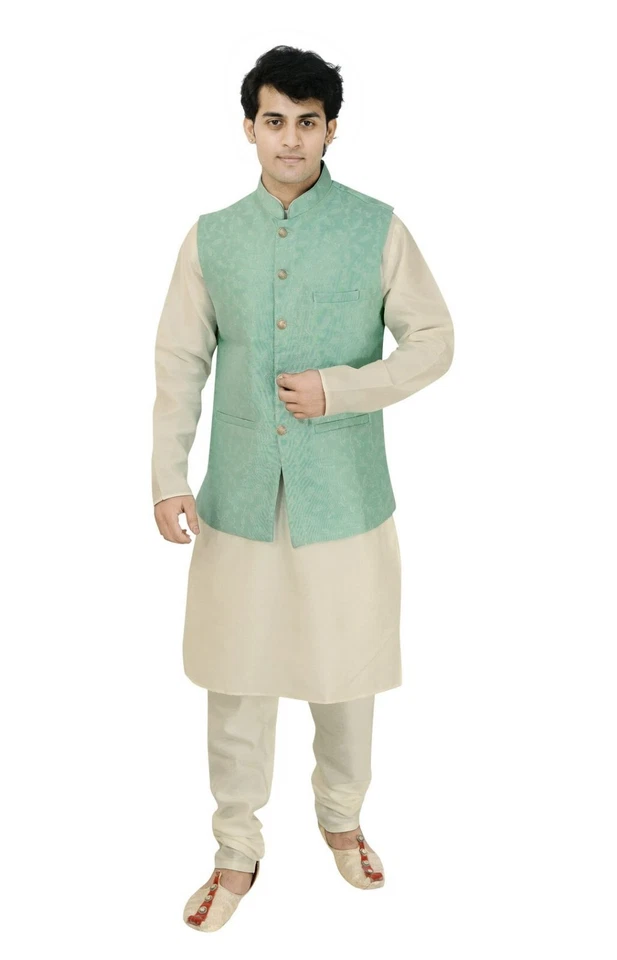 Men Indian Pakistani Koti Pastel Floral Wedding Theme Waistcoat Jacket Only 1045 - Image 2 of 4