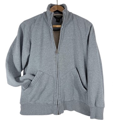 Eddie Bauer XL Gray Full-Zip Jacket Sherpa-Lined Cotton Blend Warm Soft Casual