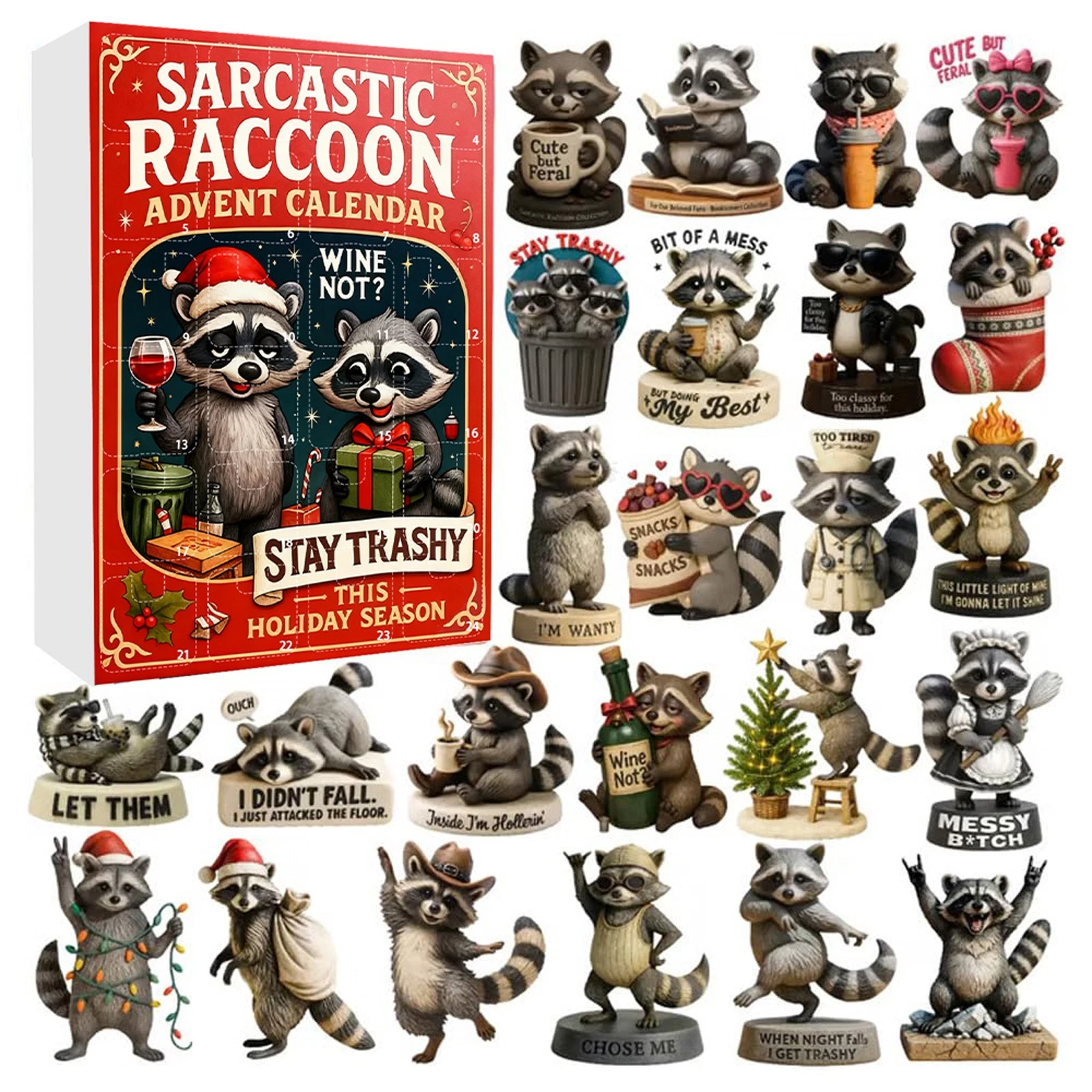 Christmas Countdown SARCASTIC RACCOON Advent Calendar – 24 Days 2D Blind Boxes