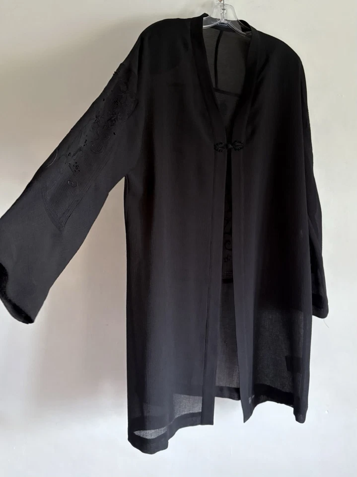 VINTAGE WINDSMOOR BLACK LONG SLEEVE JACKET DUSTER LONGLINE  KIMONO SIZE:10 - Image 2 of 4