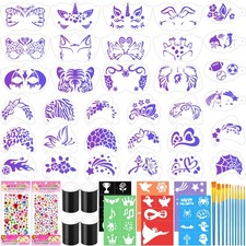 55PCS Face Paint Stencils Kit Includes 33 Reusable Facial Painting Stencils, ...